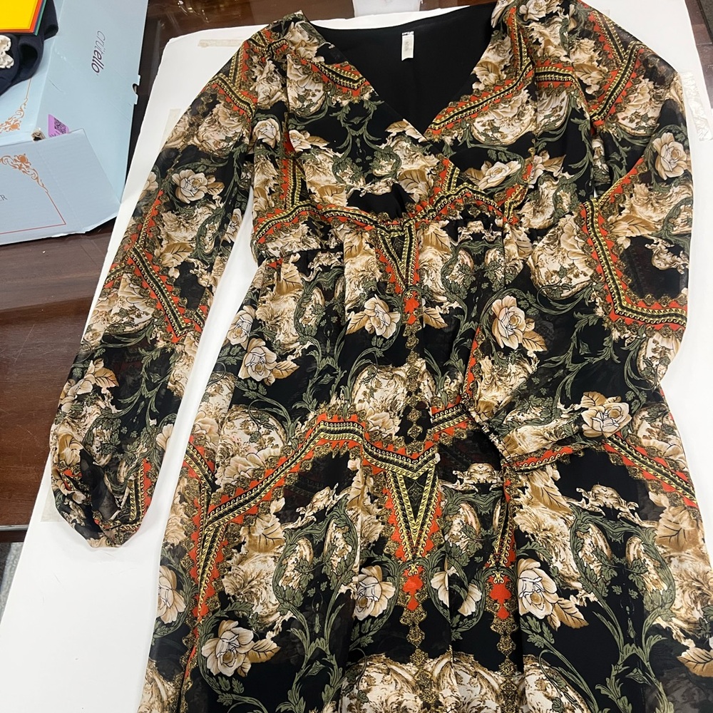 Floral Long Sleeve Dress mini faux wrap